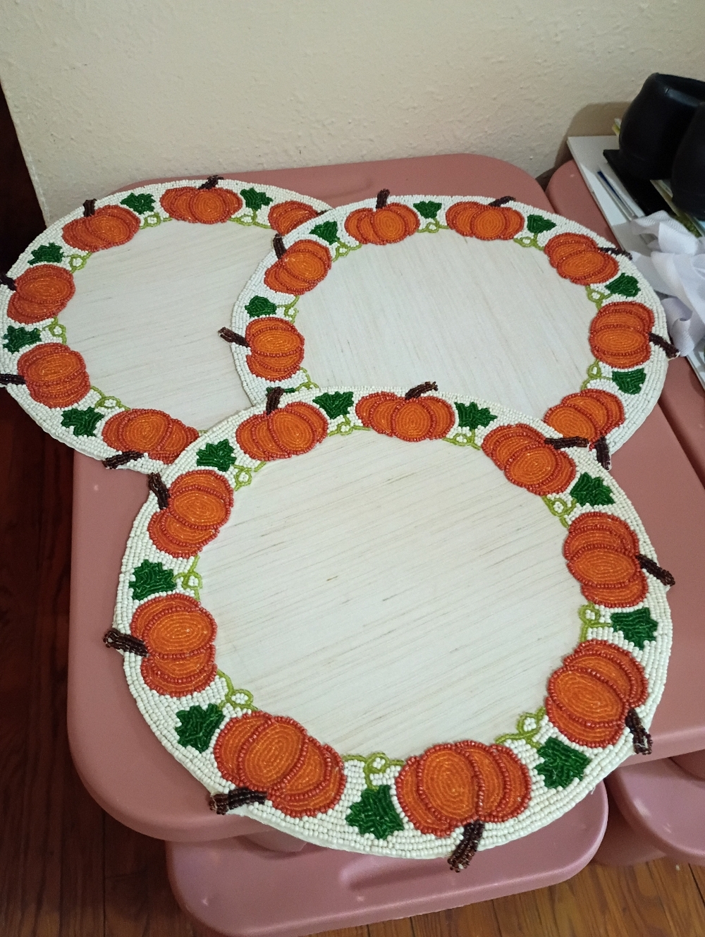 Handcrafted Pumpkin Beaded Placemats - Orange